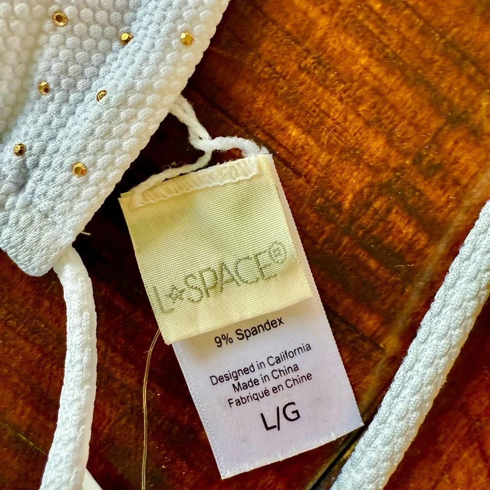 L*Space White & Gold Studded Strappy Bikini Top